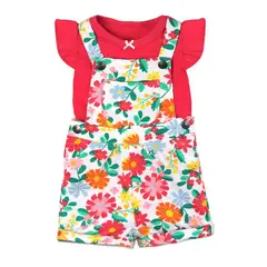 SUPER BABY - Conjunto de jardinera polera manga corta bebe Floreado
