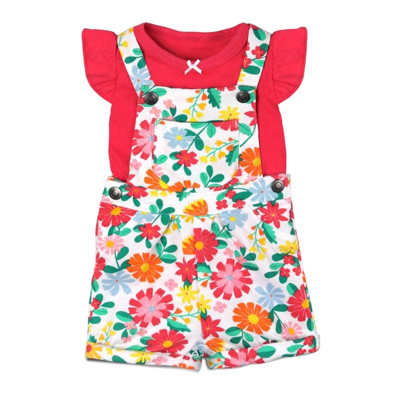 SUPER BABY - Conjunto de jardinera  polera manga corta bebe Floreado