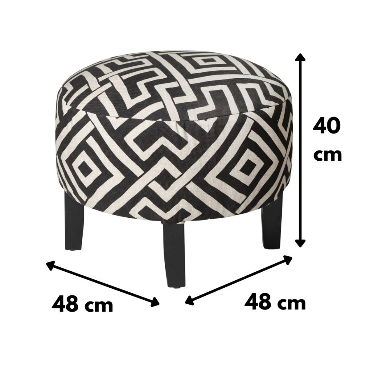 GENERICO - Pouf Jack Blanco Negro 48x48x40 cm Máxima Design.