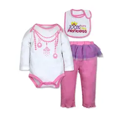 SUPER BABY - Conjunto 100% Princess 3 Piezas Babero Body Manga larga Pantalon Bebe