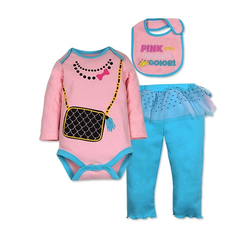SUPER BABY - Conjunto Pink 3 Piezas Babero + Body Manga larga + Pantalon Bebe