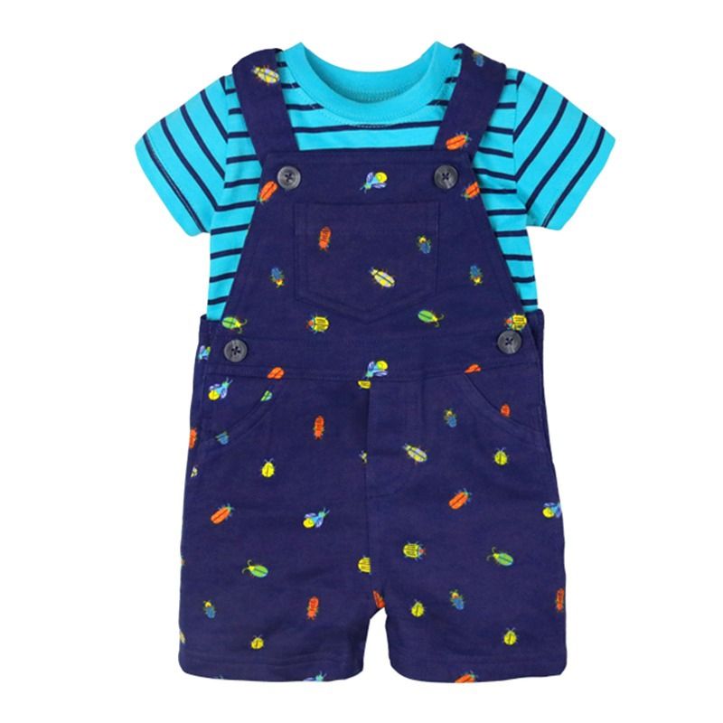 SUPER BABY - Conjunto de jardinera  polera manga corta bebe Azul