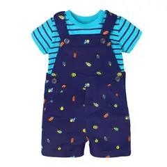SUPER BABY - Conjunto de jardinera polera manga corta bebe Azul