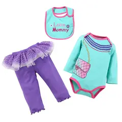 SUPER BABY - Conjunto Love Mommy 3 Piezas Babero + Body Manga larga + Pantalon Bebe