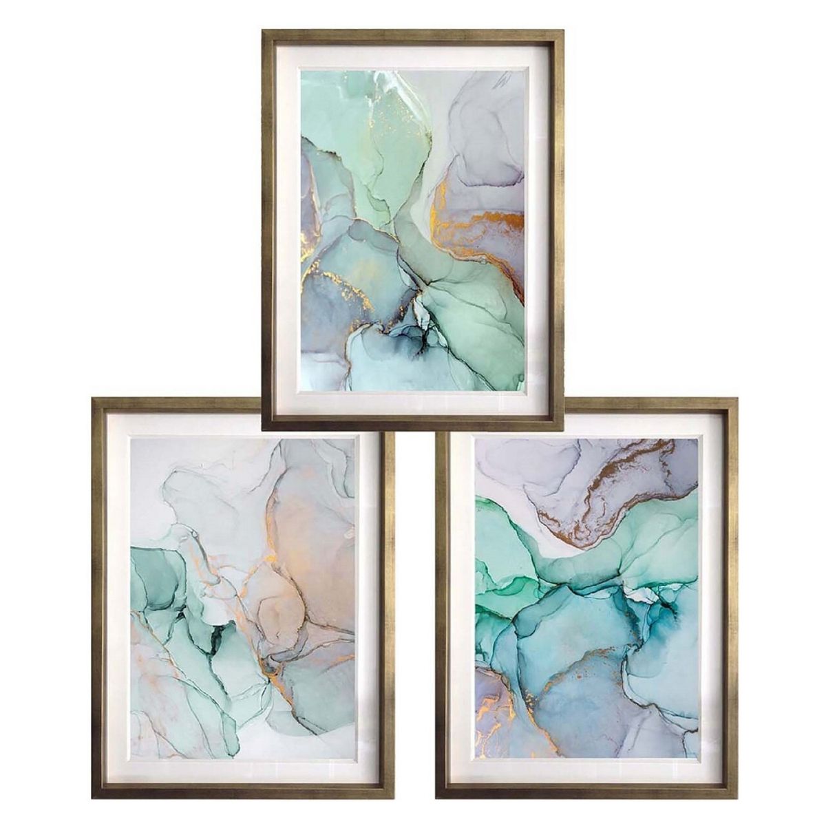 PAPEL ILUSTRADO - Set 3 Abstracto Turquesa 50X70 Marco Dorado