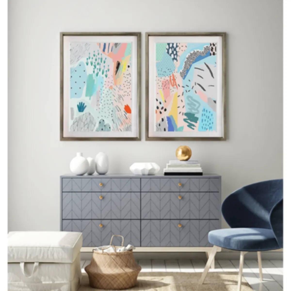 PAPEL ILUSTRADO - Set 2 Paisaje Deconstruido 50X70 Marco Dorado