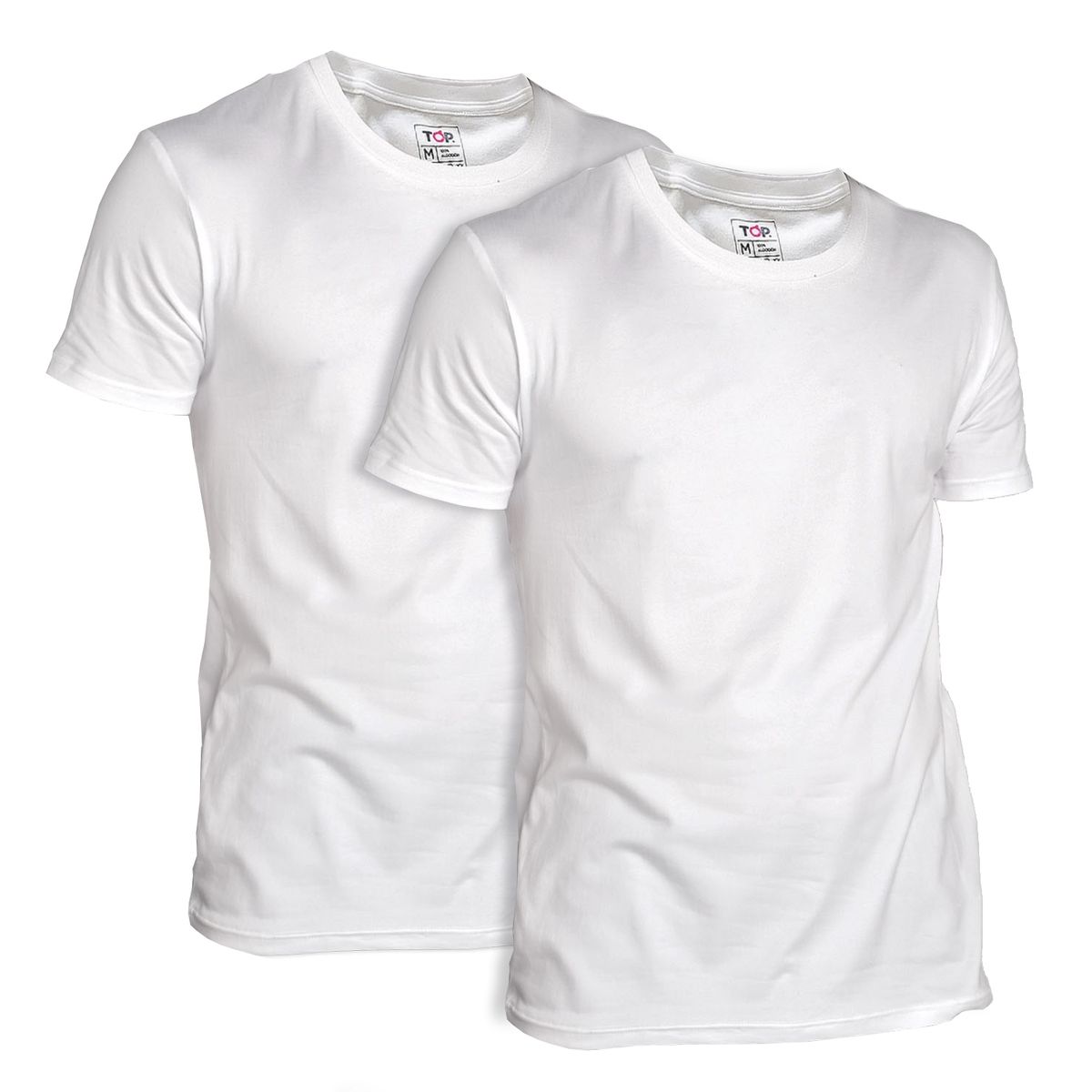 TOP - Camisetas Blancas Manga Corta Cuello Redondo Algodón Pack 2