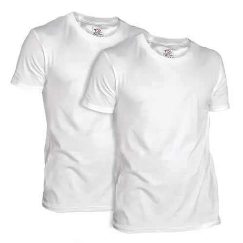 TOP - Camisetas Blancas Manga Corta Cuello Redondo Algodón Pack 2