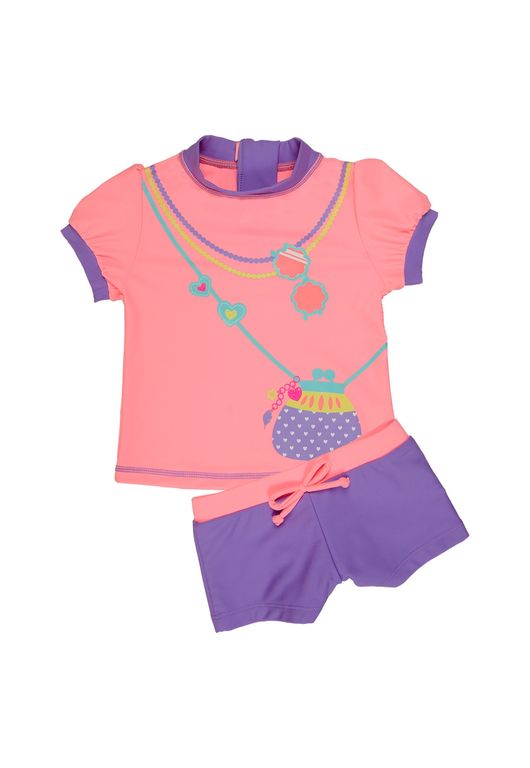 Traje de Bano Bebe Nina Set UV 50 Coral Naranjo 9-12 MESES