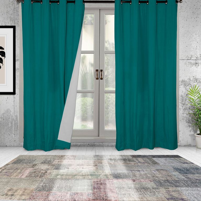MASEL Set 2 Cortinas Black Out Microfibra Turquesa 140 X 225 ...