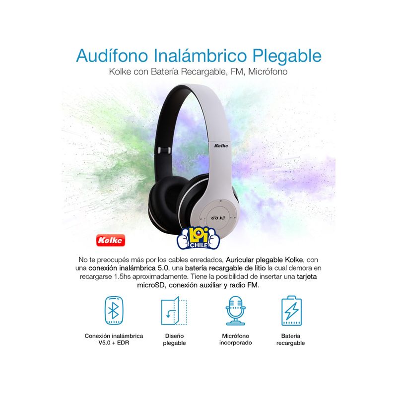 KOLKE - Audífonos Bluetooth Kolke Con Micrófono Radio Fm Recargables KOLKE