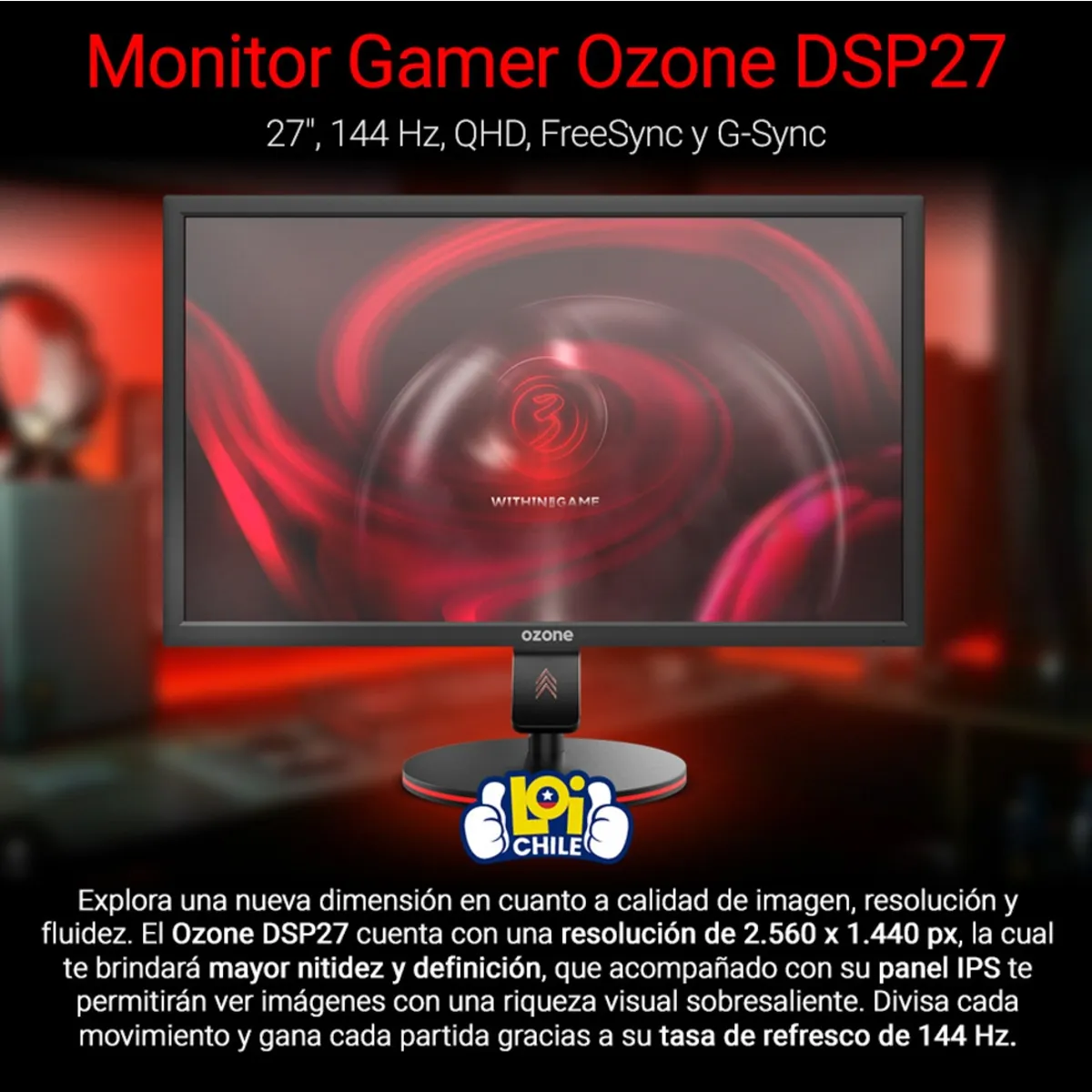 OZONE - Monitor Gamer Ozone 27' DSP27 IPS 144Hz 1Ms