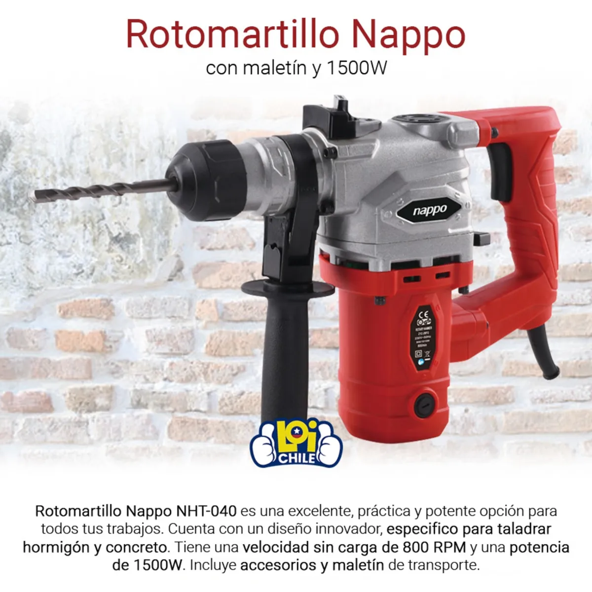 NAPPO - Taladro Rotomartillo Nappo 1500w Loi Chile NAPPO