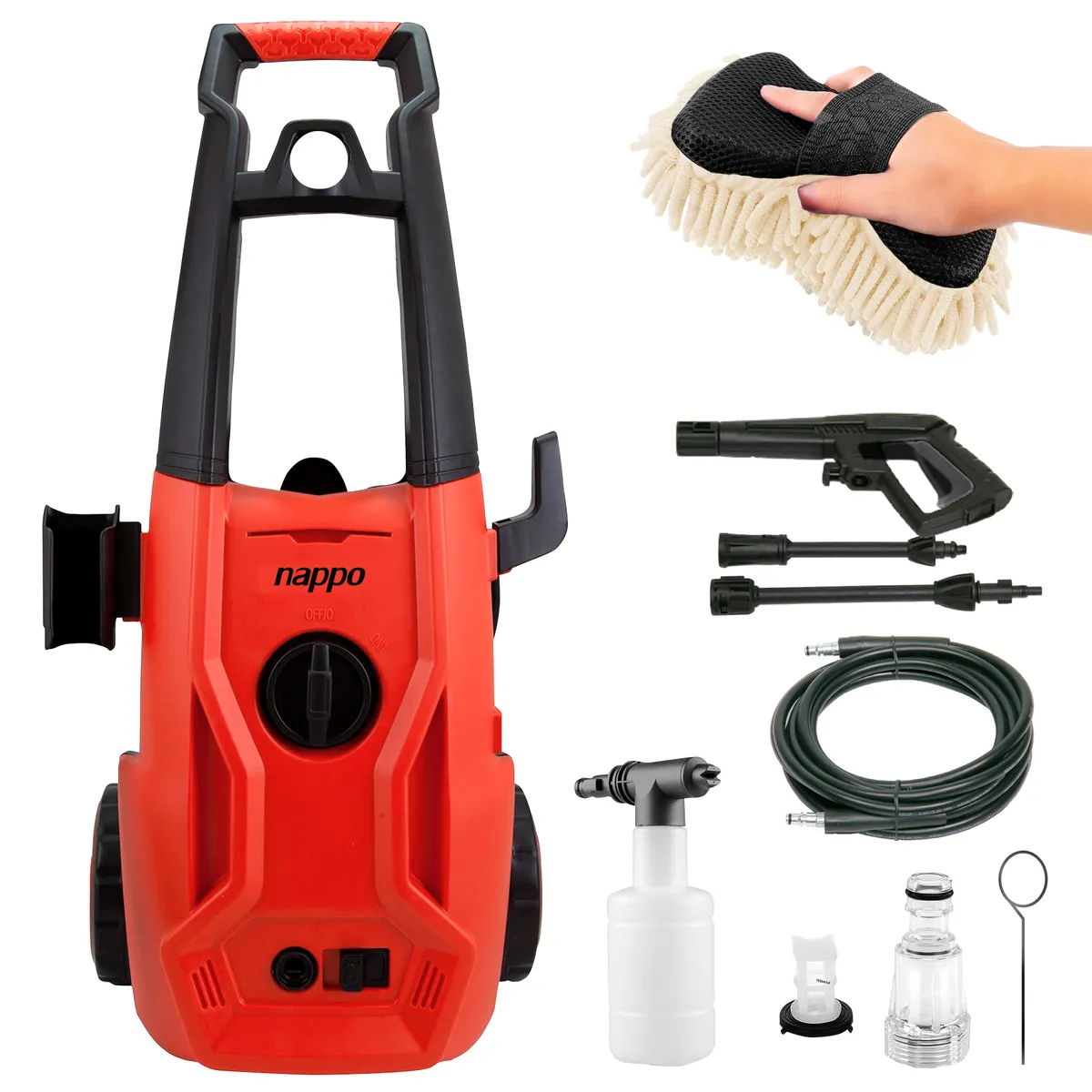 NAPPO - Hidrolavadora NAPPO 1800W Jabonera 5mts Manguera