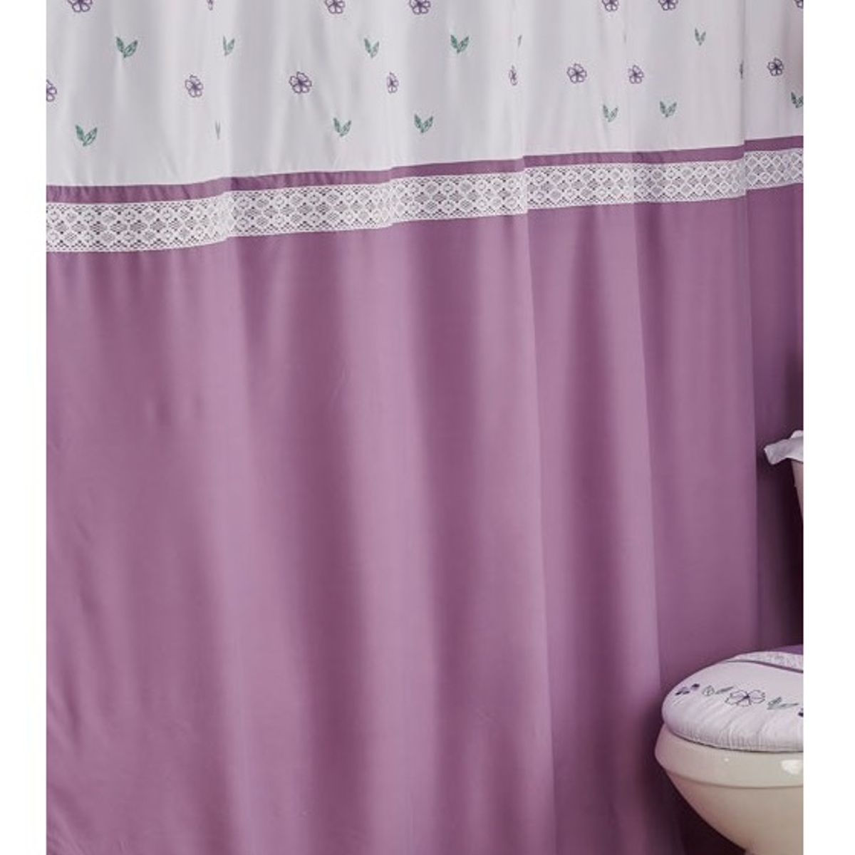 VELUTTI - Cortina de Baño Bordada 180x180 Morado Velutti