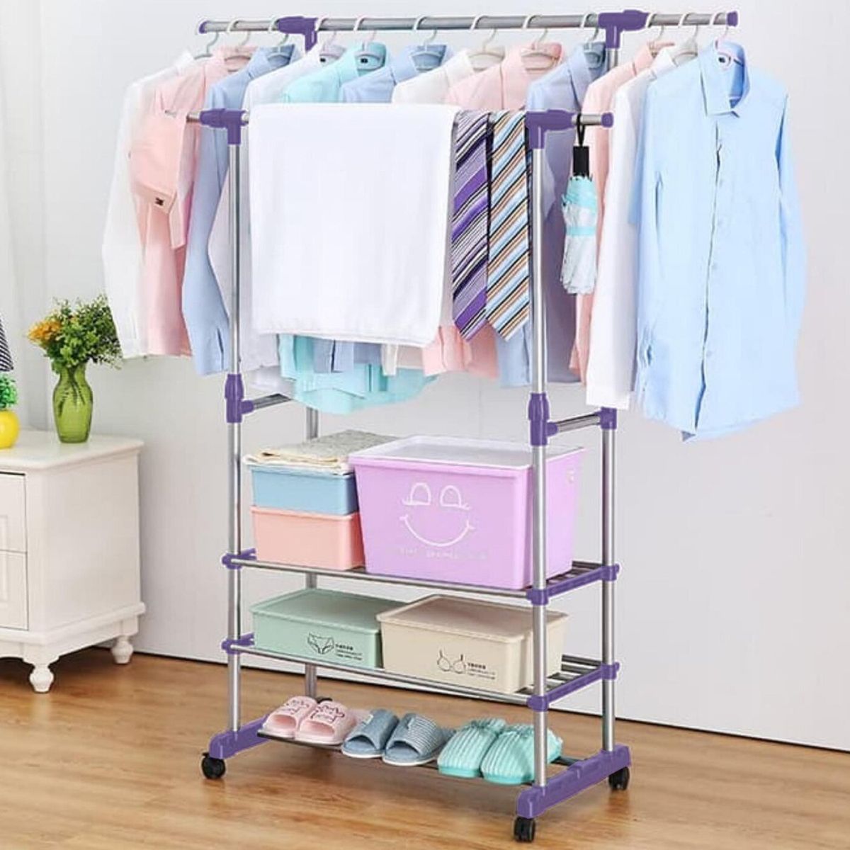 VINCENZI - Perchero Colgador De Ropa Doble Con 3 Repisas