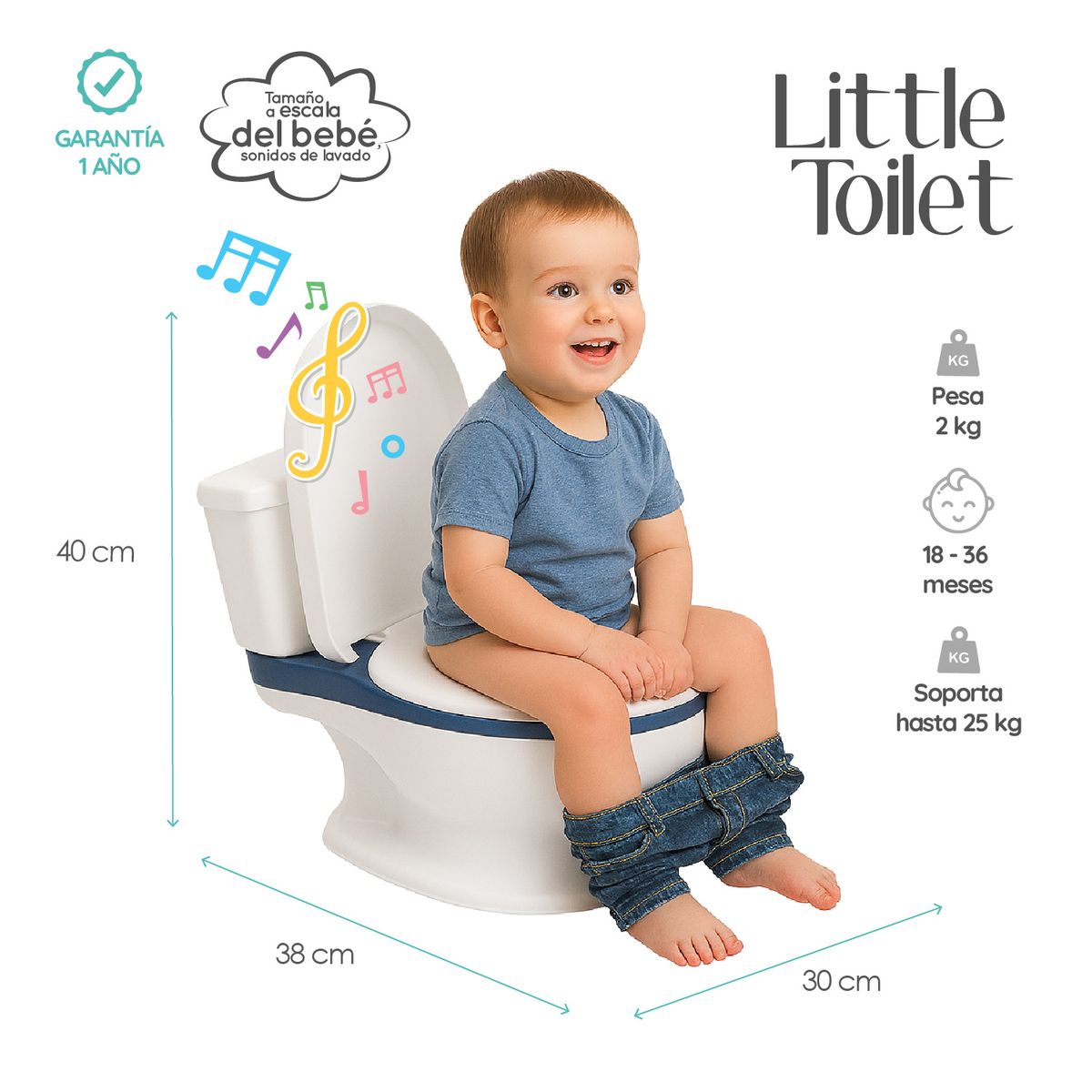 GLOWUP - Pelela 3 en 1 Little Toilet Blanco Azul con Sonido GlowUp