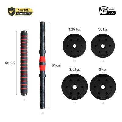 Imagen 2 del producto Set Mancuernas Con Barra Ajustable 30Kg K-Fit
