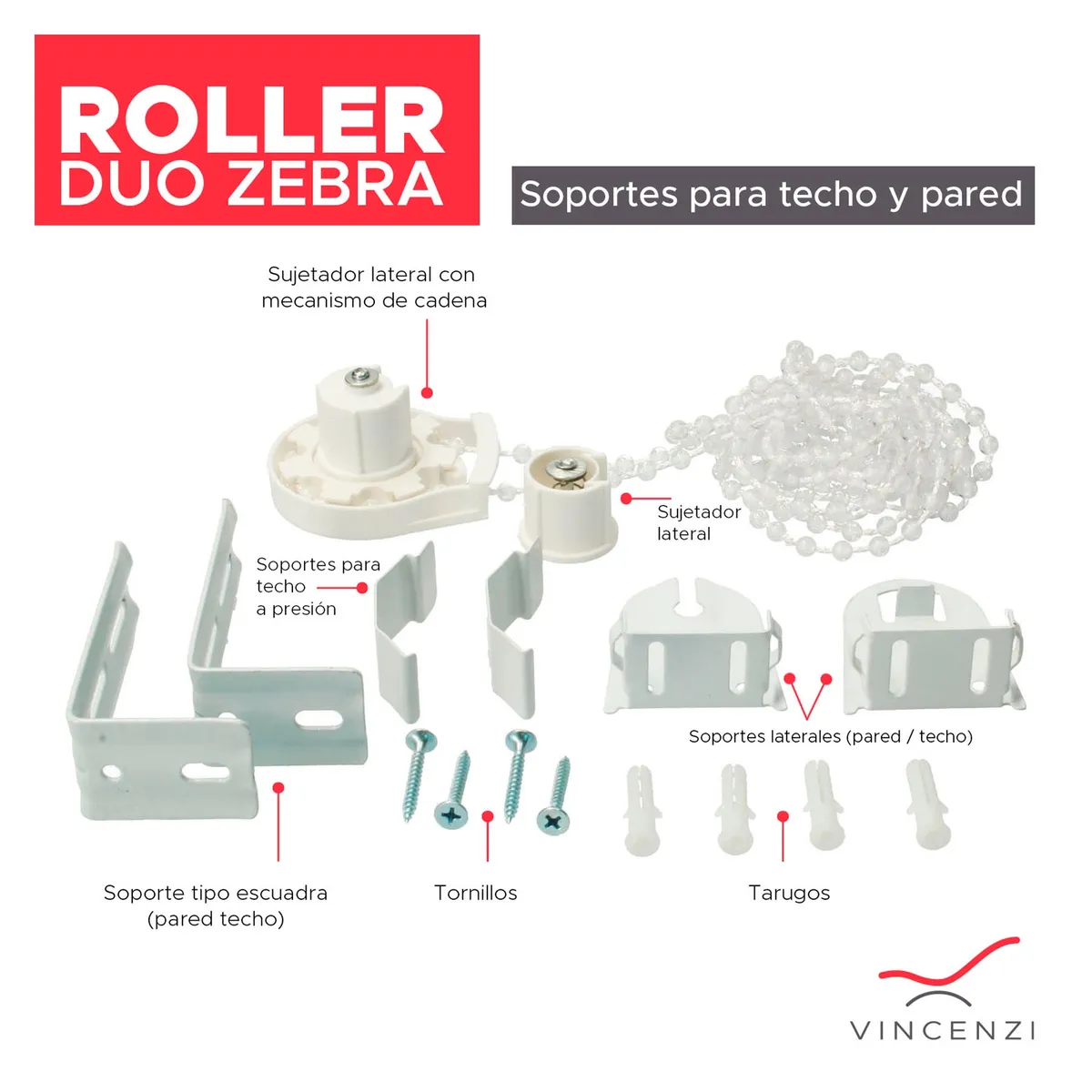 VINCENZI - Kit Instalación Cortina Roller Duo