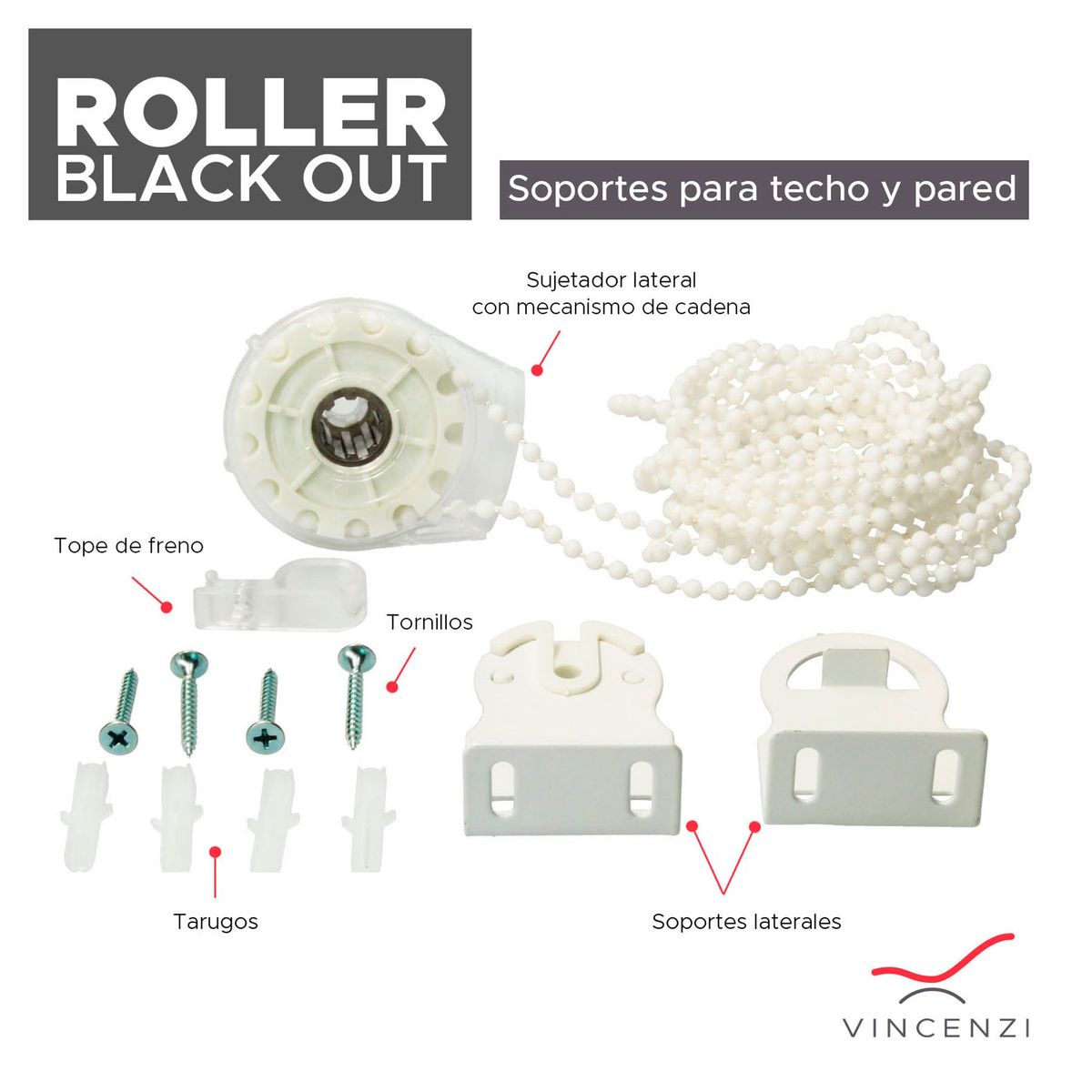 VINCENZI - Kit Instalación Cortina Roller Blackout