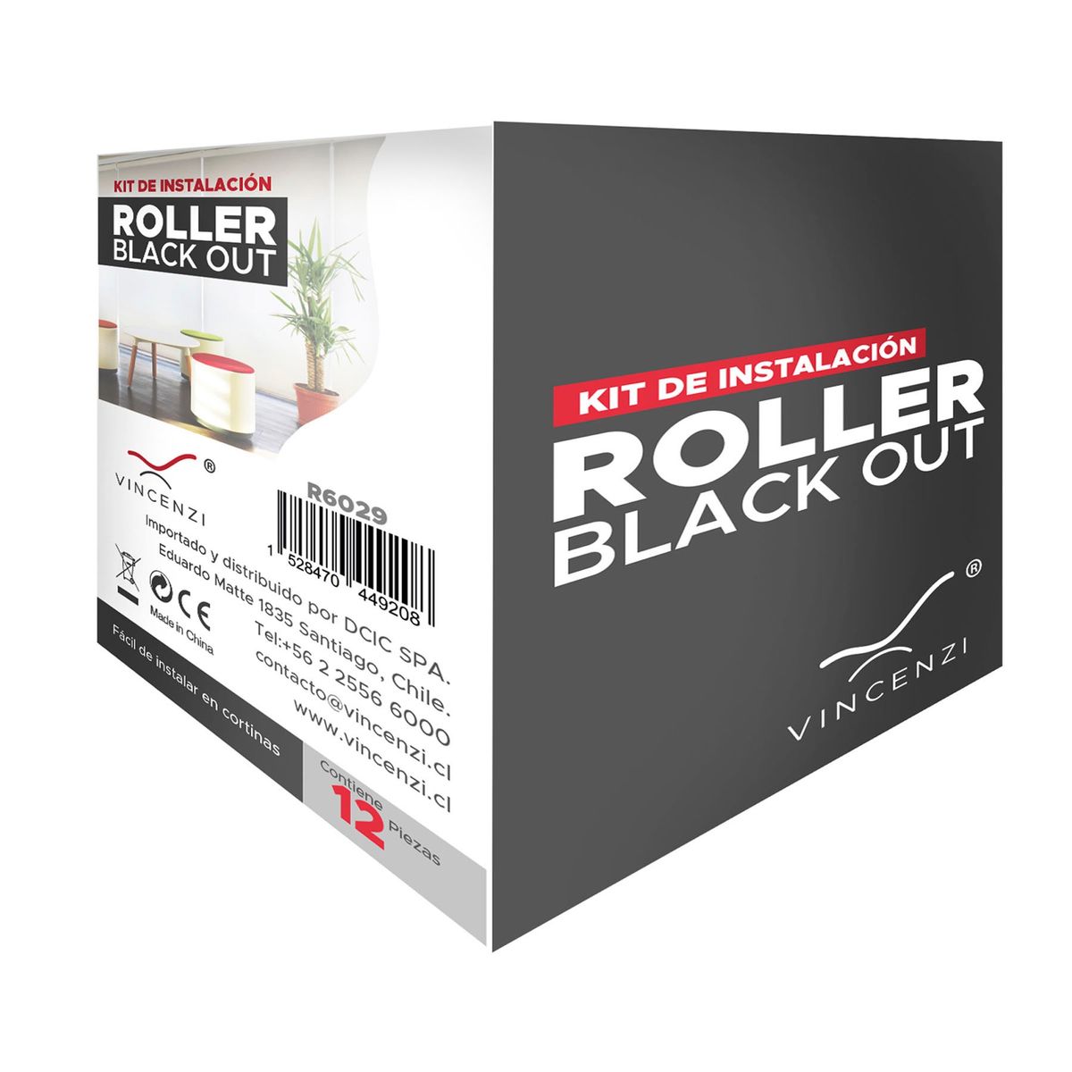 VINCENZI - Kit Instalación Cortina Roller Blackout