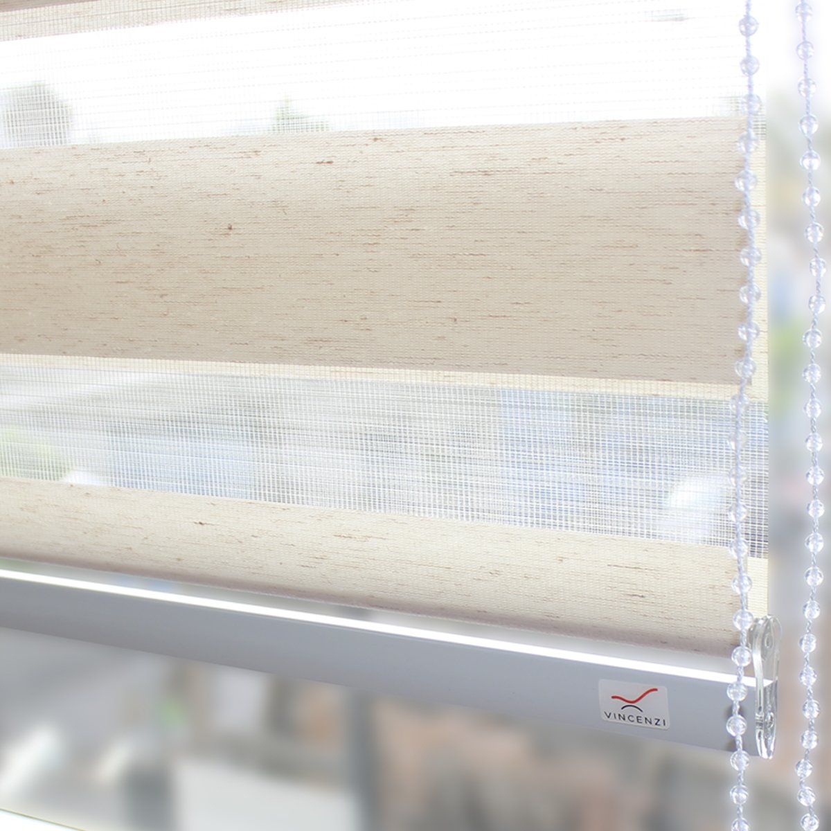 VINCENZI - Cortina Roller Duo Lino Blanco Grain 120x240cm