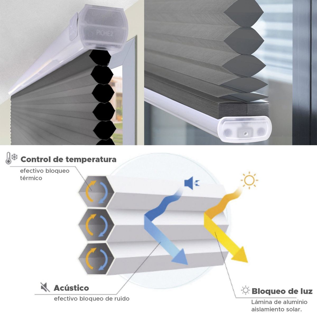 VINCENZI - Cortina Honeycomb Termoacústica Gris 160x160cm