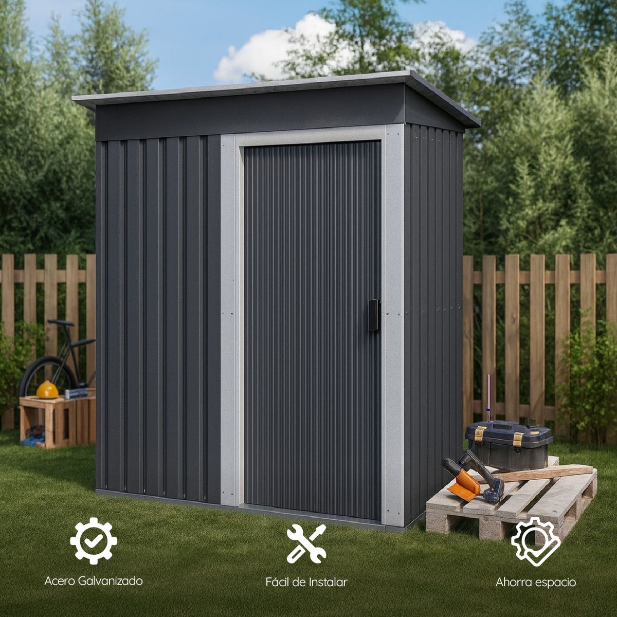 HOMECLAF - Bodega de Jardín Gris 181x162 cm Homeclaf