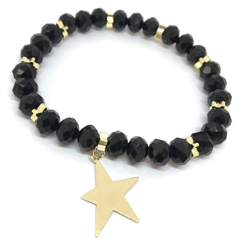 GAB JOYAS - Pulsera cristales onix acc. baño oro amarillo