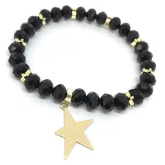 GAB JOYAS - Pulsera cristales onix acc. baño oro amarillo