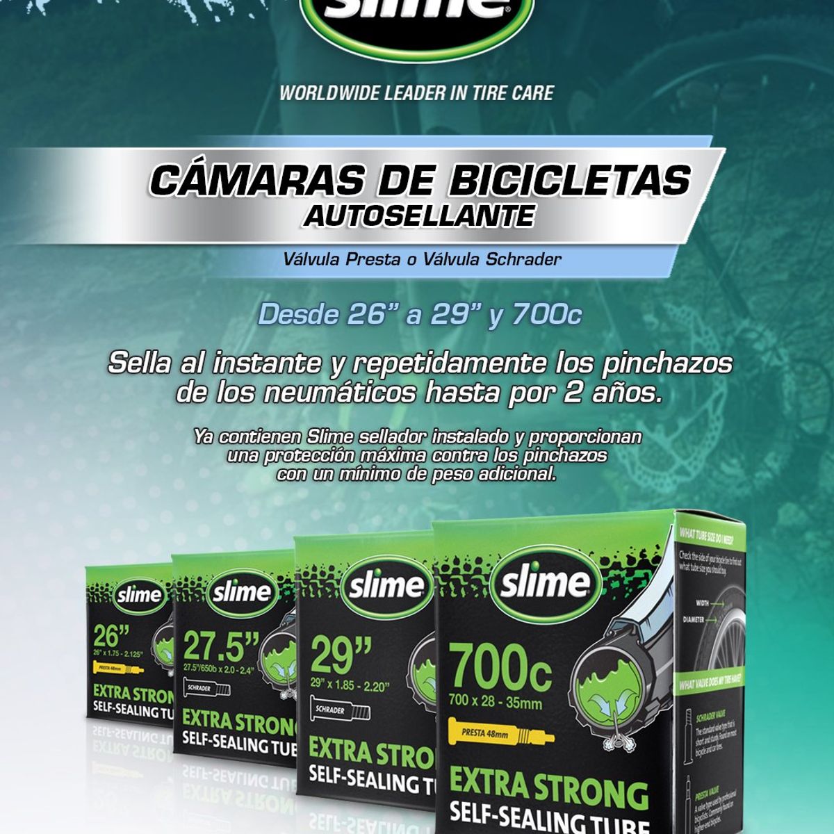 SLIME - Cámara Antipinchazo Aro 27.5-Mountain Bike, Valvula Presta