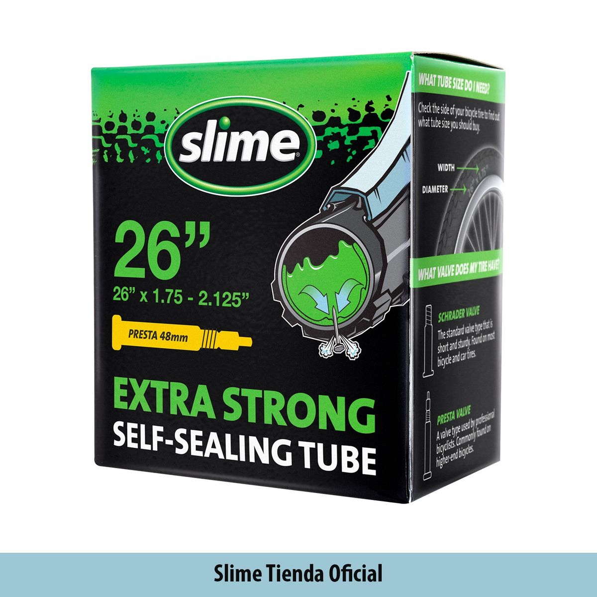 SLIME - Cámara Antipinchazo Aro 26-Mountain Bike, Valvula Presta