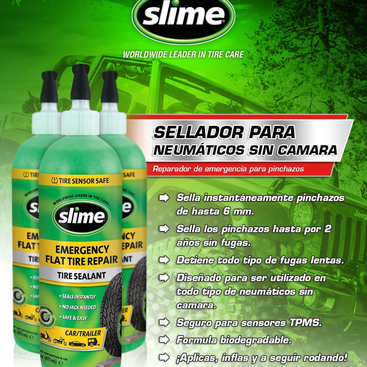 SLIME - Sellador y Reparador Para Neumáticos Sin Cámara Slime