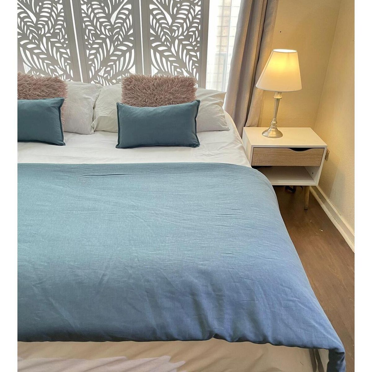 ANTONIA PAZ - Set Piecera Lino Azul Piedra 90 X 230   2 Cojines