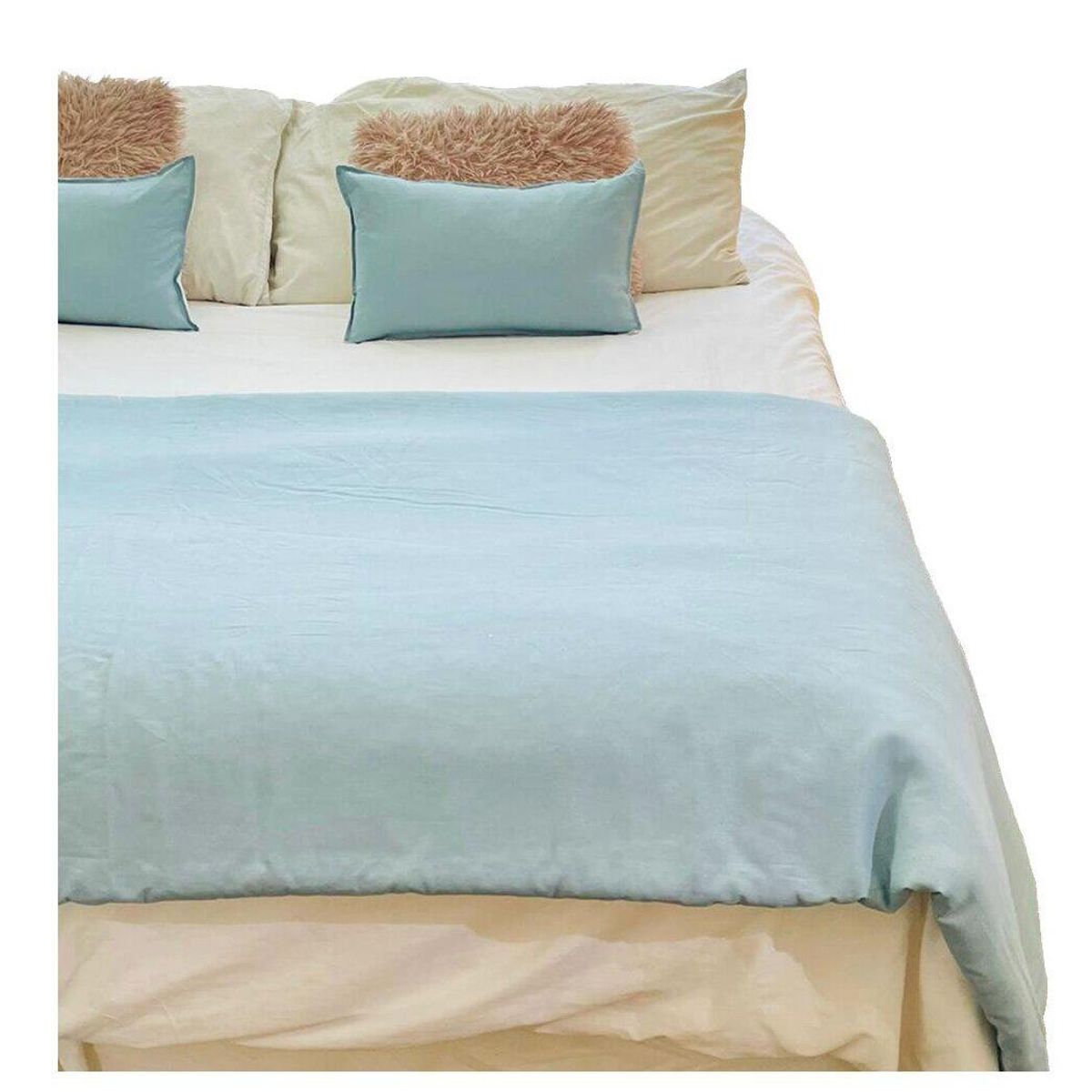 ANTONIA PAZ - Set Piecera Lino Verde Azulino 80 X 160  1 Cojín