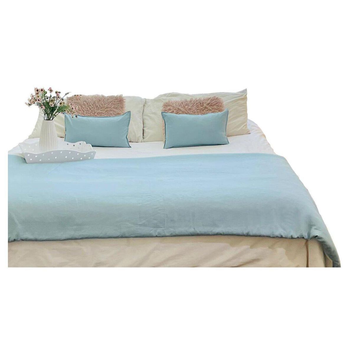 ANTONIA PAZ - Set Piecera Lino Verde Azulino 80 X 160  1 Cojín