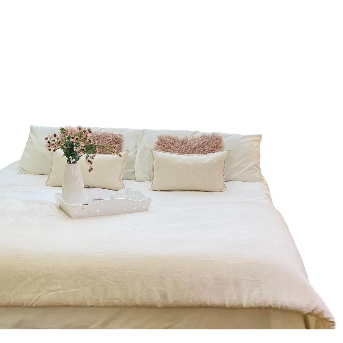 ANTONIA PAZ - Set Piecera Lino Blanco Hueso 80 X 160  1 Cojín 50 X 30