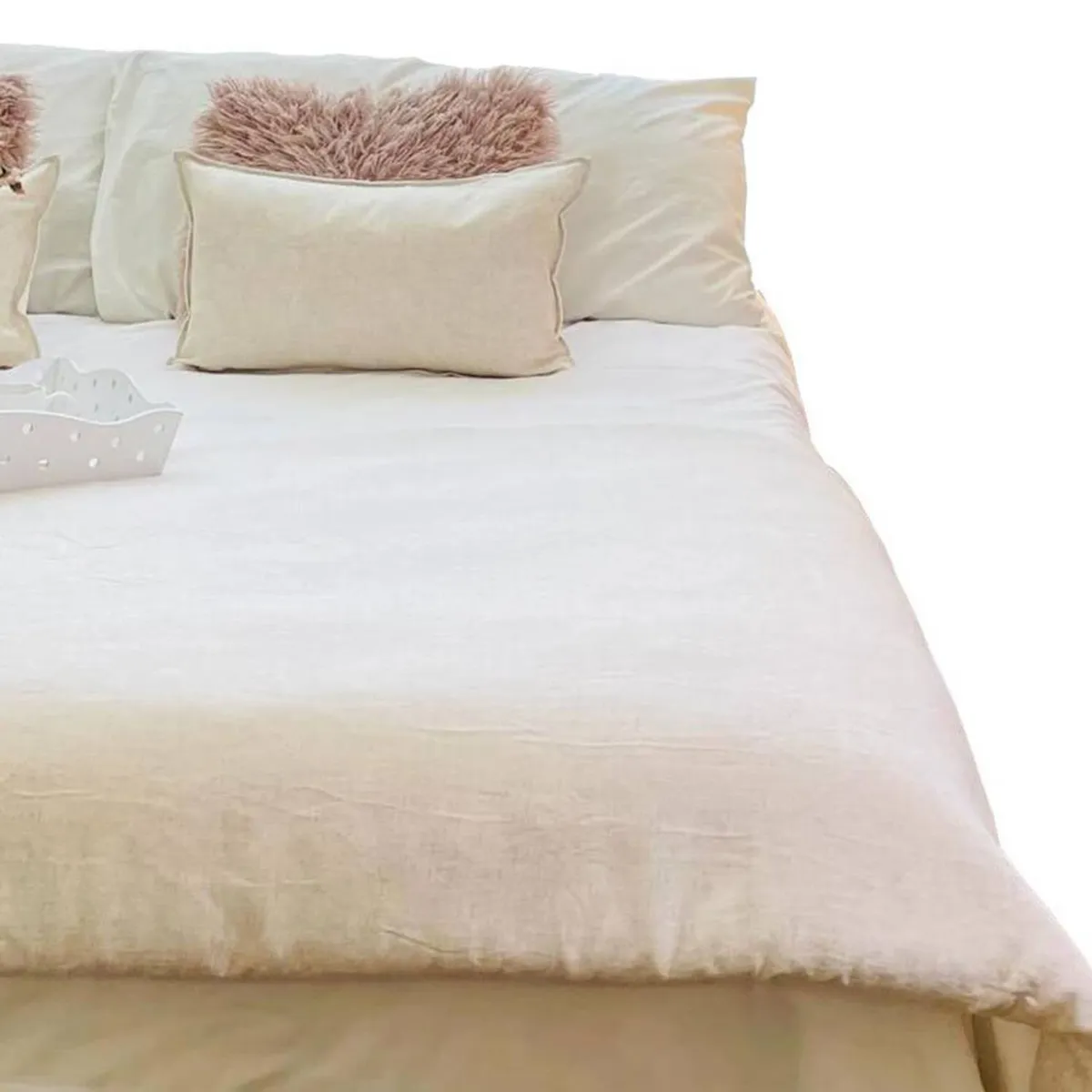 ANTONIA PAZ - Set Piecera Lino Blanco Hueso 80 X 160  1 Cojín 50 X 30