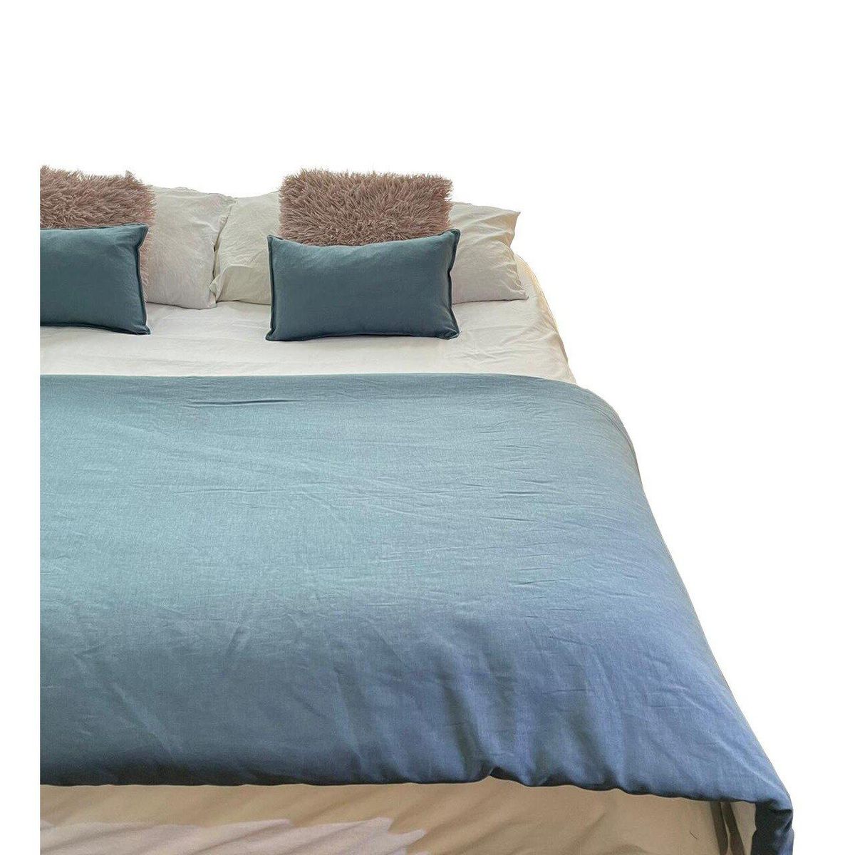 ANTONIA PAZ - Set Piecera Lino Azul Piedra 90 X 240  2 Cojines