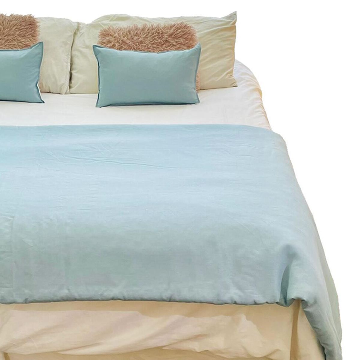 ANTONIA PAZ - Set Piecera Lino Verde Azulino 90 X 260 2 Cojines