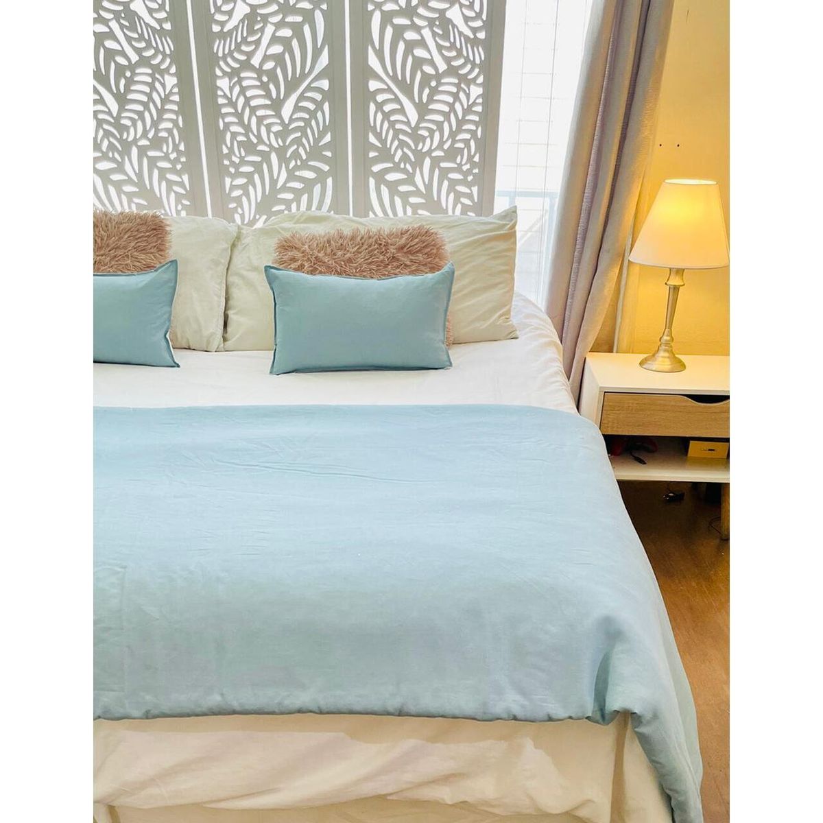 ANTONIA PAZ - Set Piecera Lino Verde Azulino 90 X 260 2 Cojines