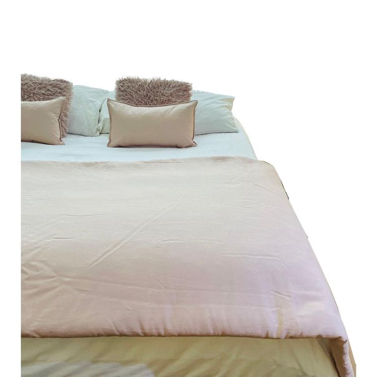 Set Piecera Lino Rosado Nude 90 X 230 2 Cojines