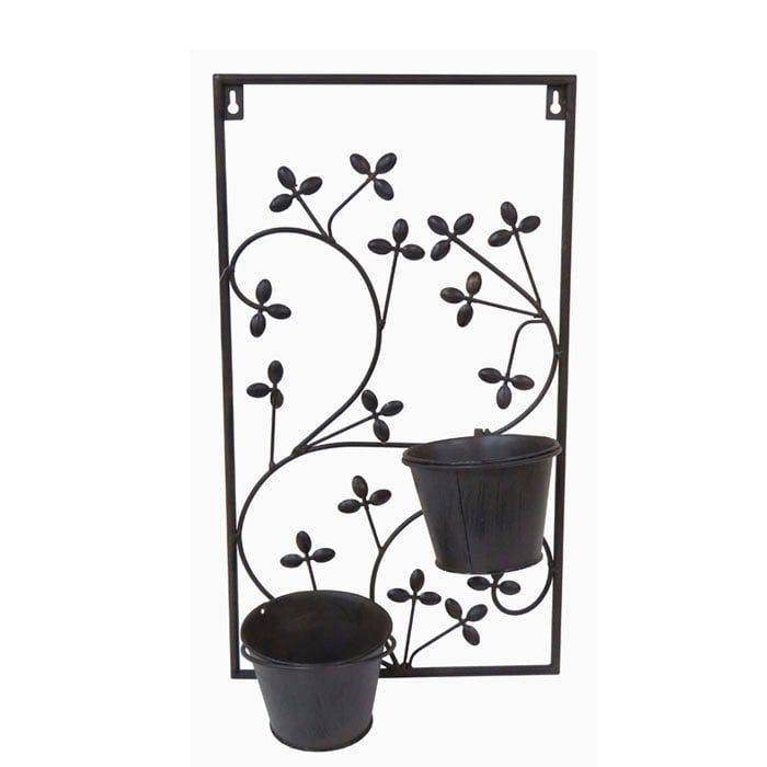 Macetero Colgante Metalico Flores Negro