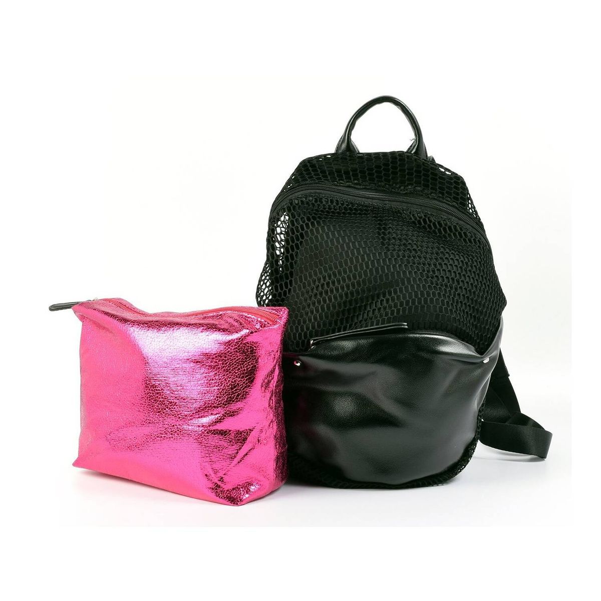 MAILEA - Mochila ecocuero malla para mujer negro