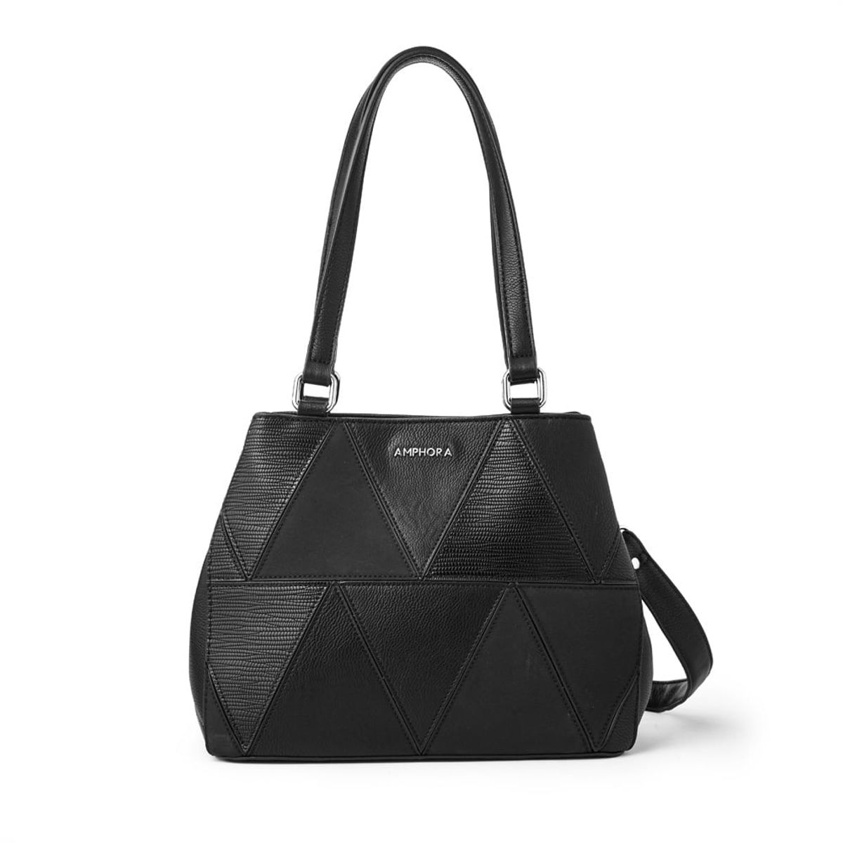AMPHORA - Cartera tote Tres divisiones mediana gardenia negro