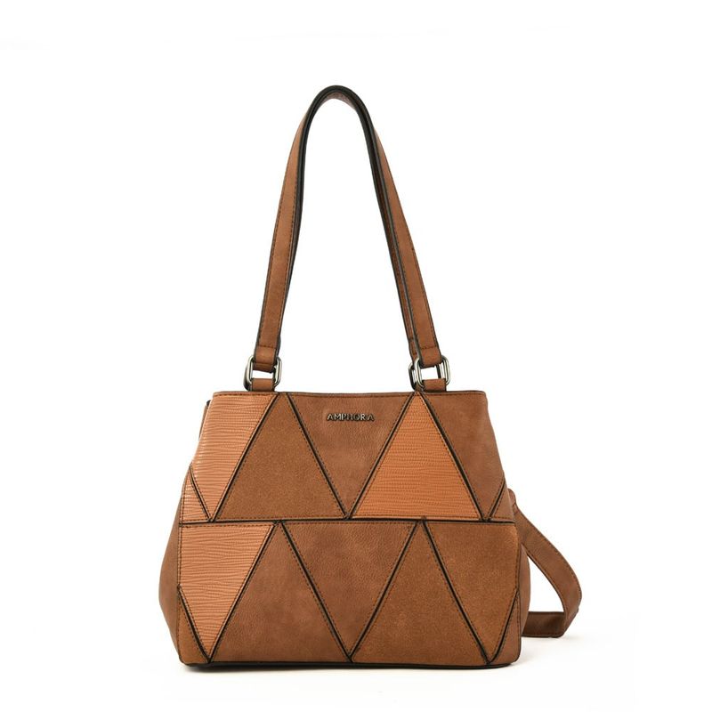 AMPHORA - Cartera Dos Asas Tres divisiones mediana gardenia café