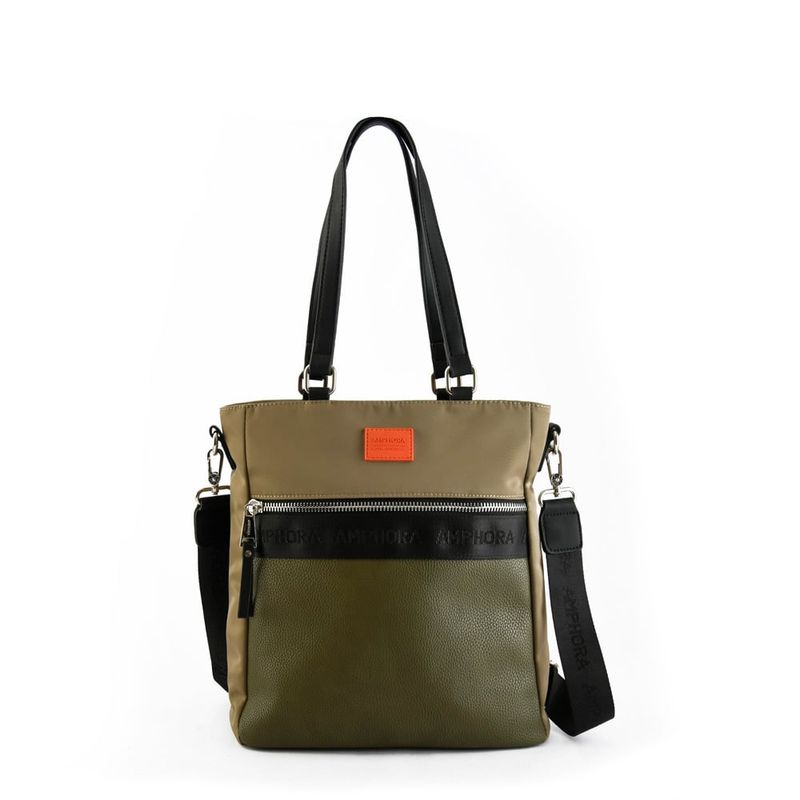 AMPHORA - Cartera dos asas grande autruch taupe
