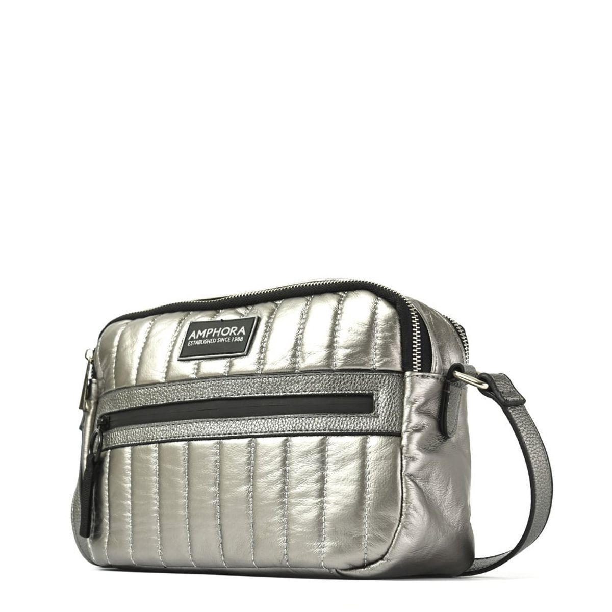 AMPHORA - Cartera bandolera mediana fisy plateado