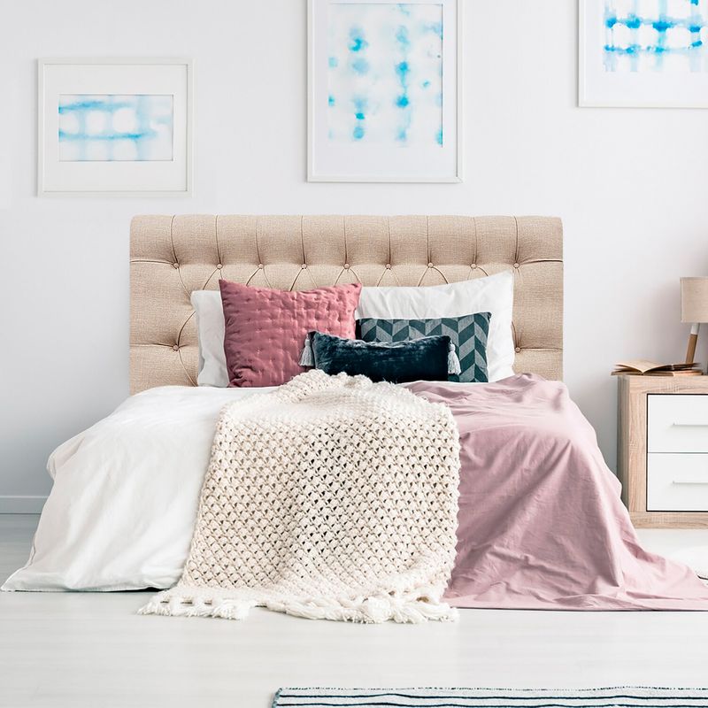 ESPACIO HOGAR - Respaldo De Cama Capitoné King Lino Beige