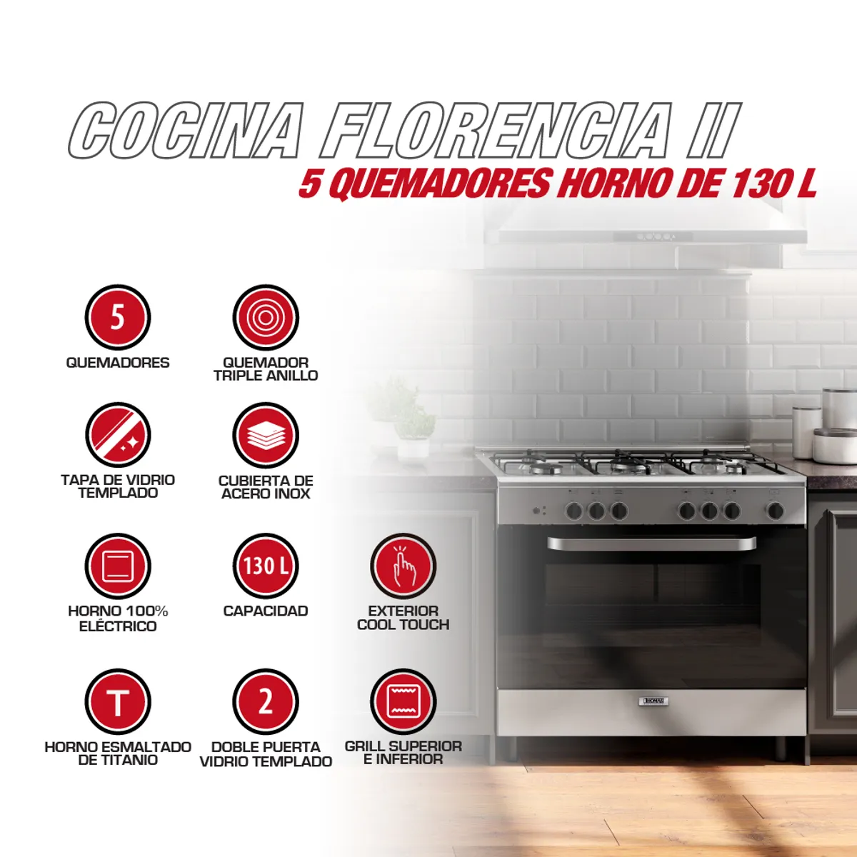 THOMAS - Cocina 5 quemadores horno de 130 Lts